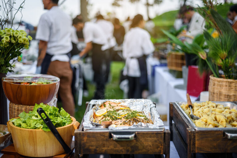 wedding food catering services on reception Table in wedding cer